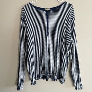 L.L. Bean Knit Top Quarter-Button Crewneck Long Sleeve Tee Striped Women’s 2X